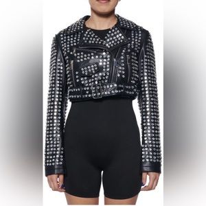Azalea Wang Gazette Studded Crop Faux Leather Moto Jacket